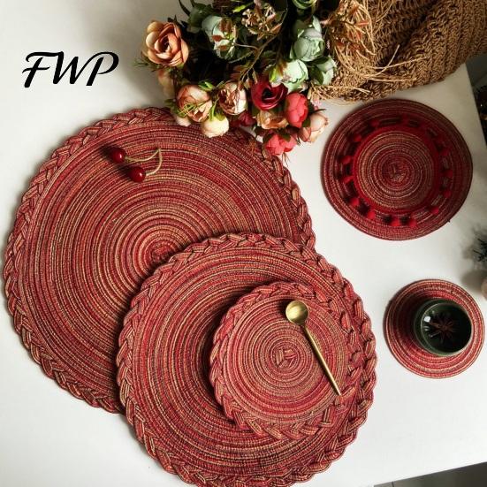 Heat Buffer Table Mat 12 Inch Round Placemats, Polyester Woven Braided Place Mats, Durable Washable Resistant Circle Dining Mats for Kitchen