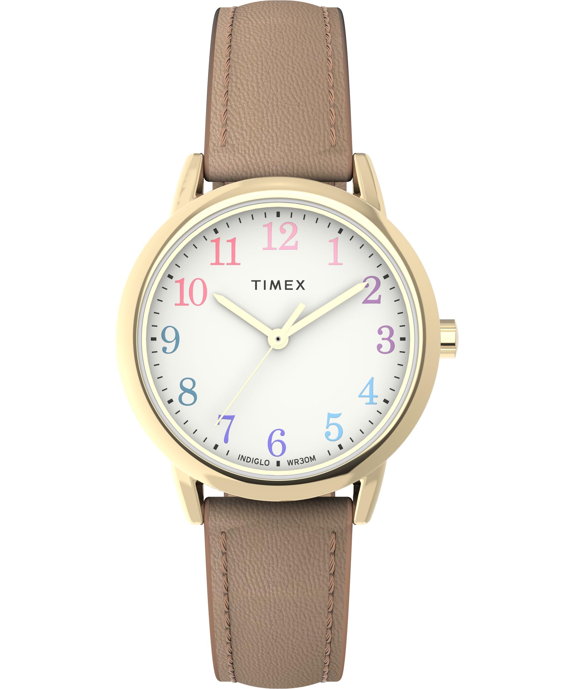 

Timex Women s EasyReader 30mm Watch - Tan Strap White Dial Gold Tone Case, Brown