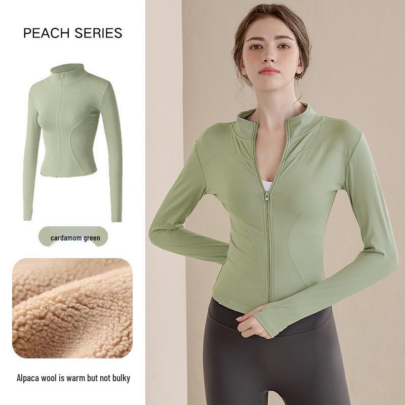 2025 Women's Velvet Winter Yoga Cardigan: Stand Collar, Zipper Sportswear, Warm Running Top