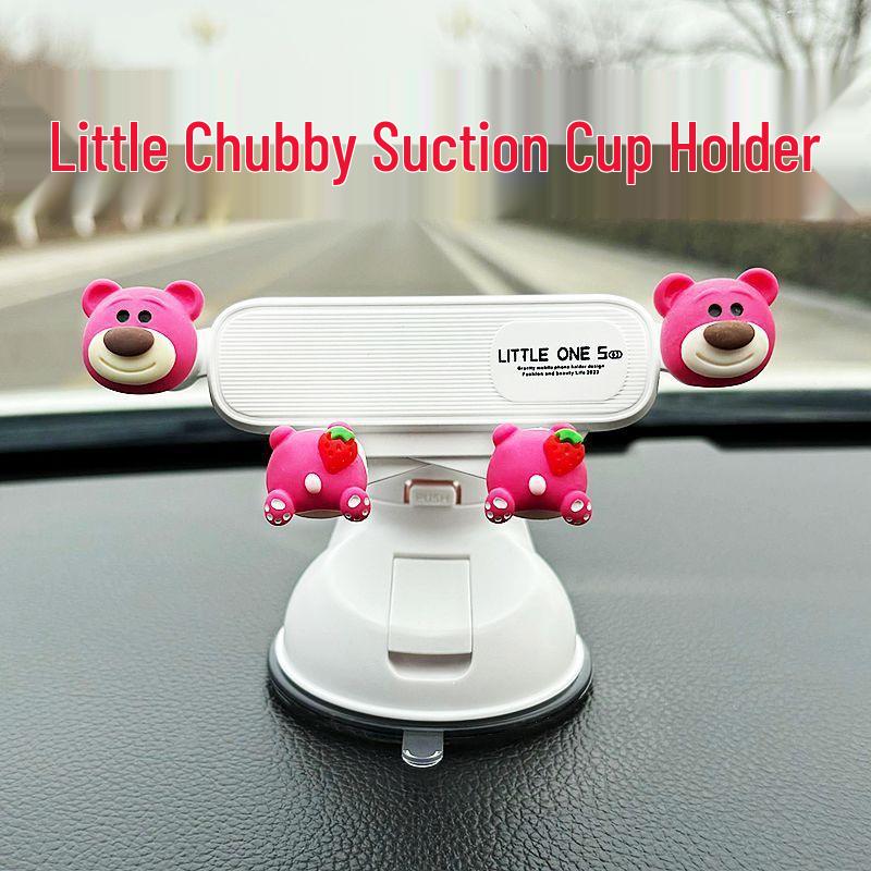 Strawberry Bear Magnetic Car Phone Holder with Firm Suction - Cute Interior Navigation Accessory