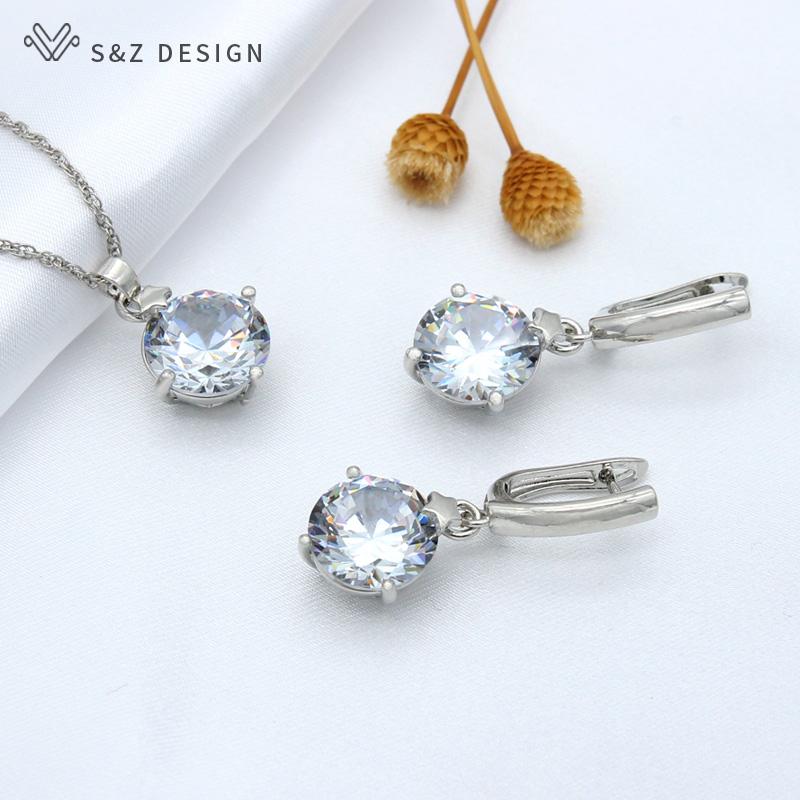 

Модные элегантные серьги цвета розового золота, большие круглые серьги с цирконием, комплекты ювелирных изделий для женщин, свадебная вечеринка, модное ожерелье с подвеской