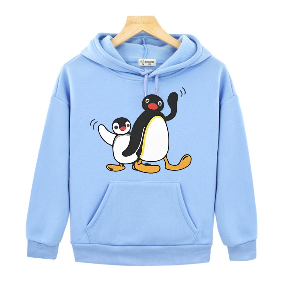 Cute Pingu Boys Girls Clothes Hooded Sets Autumn Sweatshirts Casual Fleece Pullovers Anime Hoodies Jacket Kids Streetwear Tops