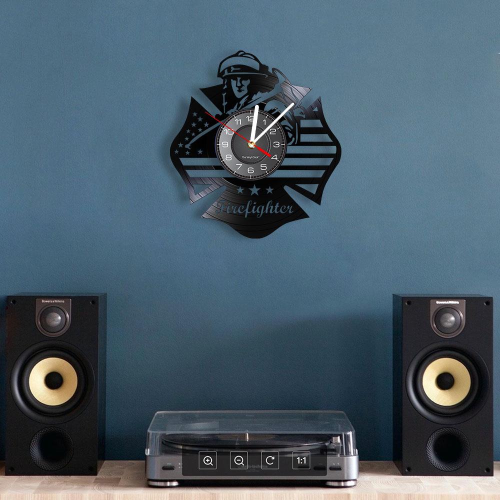 Vinyl Station Record Clock Fire Fire Department Wall Home Decor Vintage Vinyl Firemen Clock