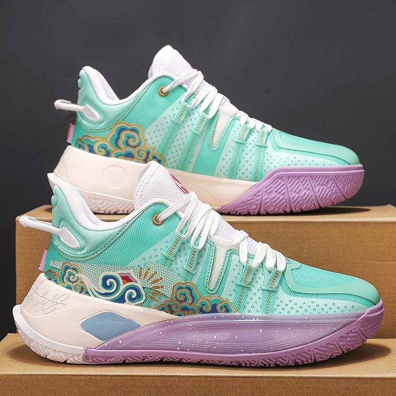 Mens Low-Cut Basketball Shoes Practice Performance Lightweight Breathable PU Mesh Sneakers