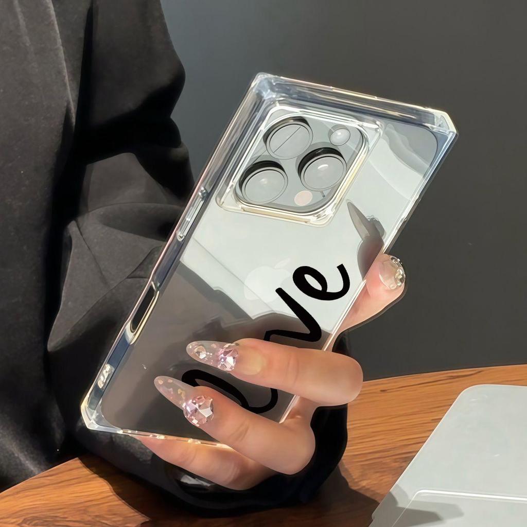Clear Square Back Tube Case Protection For iPhone 12 15 Plus 16 ProMax 11 14 Pro Max 13 Anti-Oxygen,English Alphabet Pattern Casing