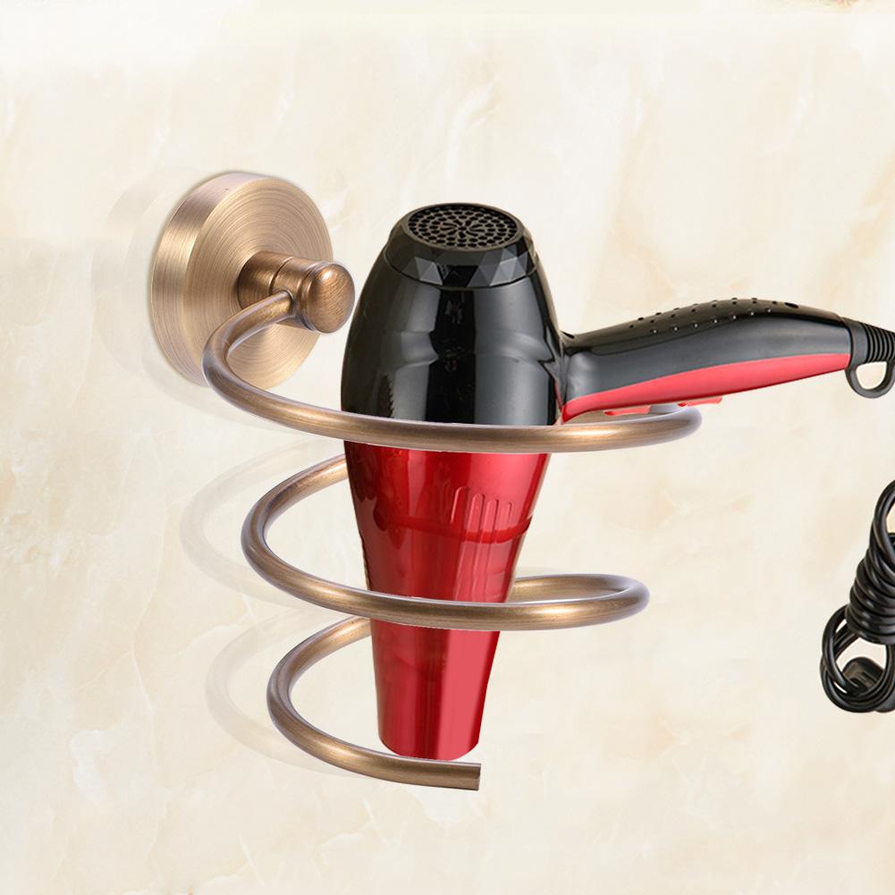 Antik Väggmonterad Massiv Mässing Hårfönshållare Förvaringsställ Badrumsorganisator Hylla