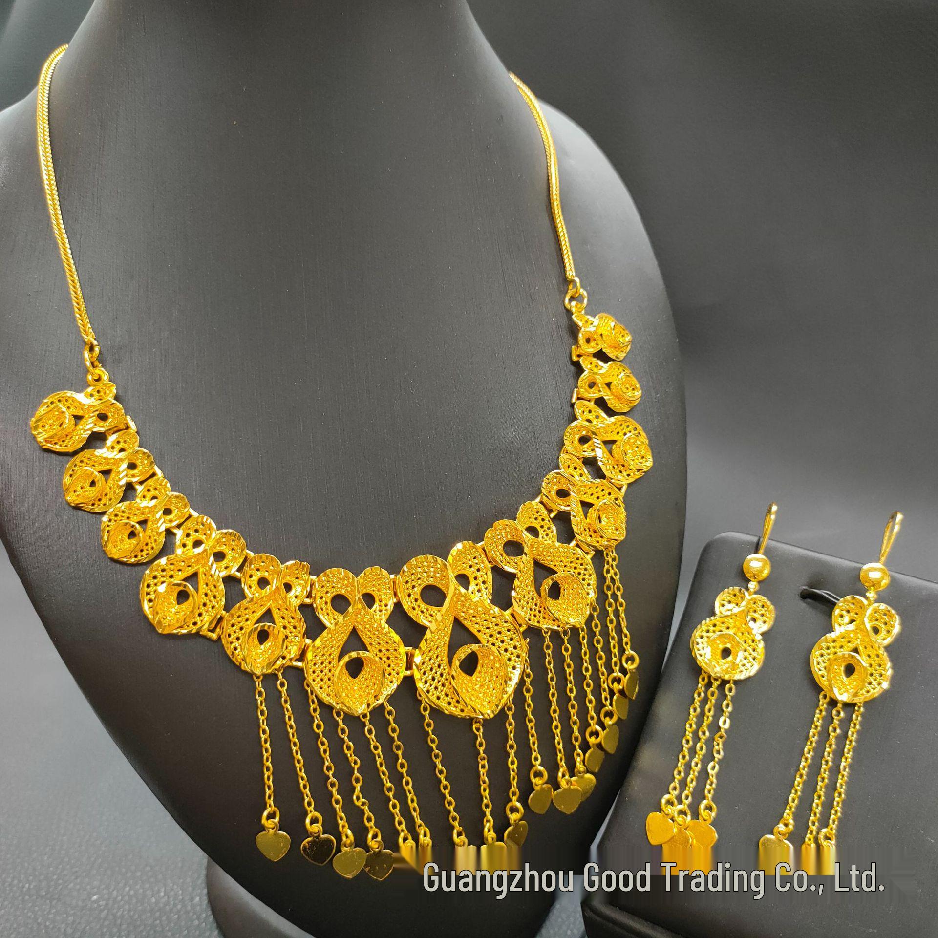 

Комплект колье и серег с цветами из имитации золота для женщин - Индийские и Нигерийские свадебные украшения 24k Gold Plated