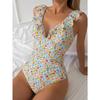 European and American Ladies Bikini Pink Print Sweet Senior Adult High Waist Slim Triangle Swimsuit