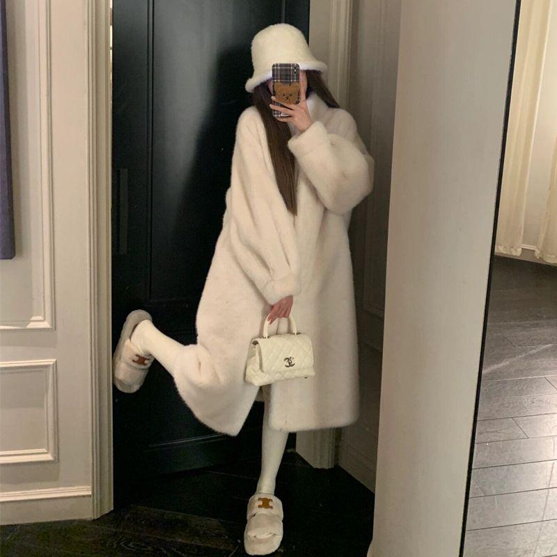 

Женское теплое зимнее осеннее длинное пальто из искусственного меха с длинным рукавом, элегантное длинное зимнее пальто с воротником-лацканами, стильные уличные пальто L