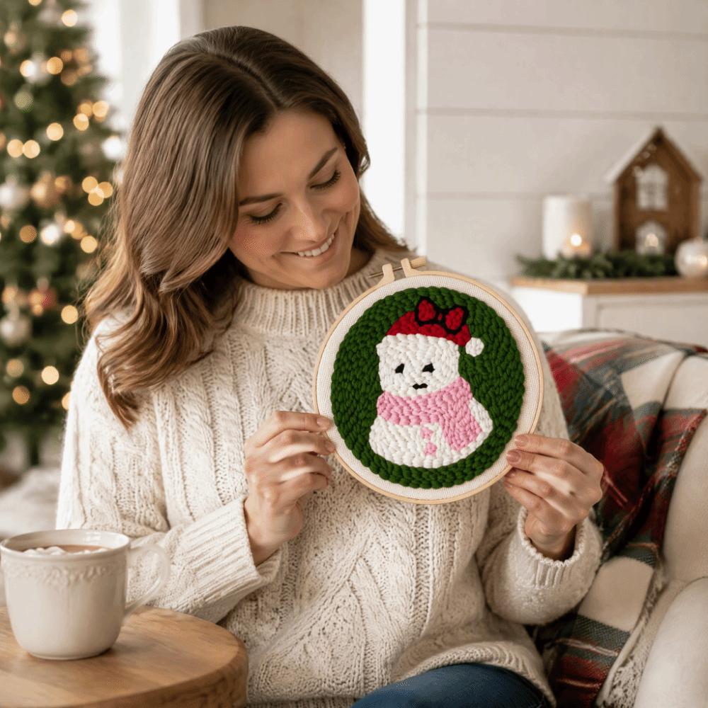 Merry Christmas Punch Needle Kit Beginner Embroidery Set Rug Hooking Kit Christmas Craft