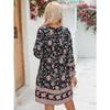 YYFS Women's Fashion Spring Fall Flower Pattern Print Long Sleeve V-Neck Loose Waistline Casual Dresses