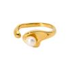 Exquisite and elegant inlaid imitation pearl special-shaped line open ring plated with 18K gold stainless steel design ring