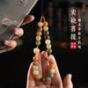 Charcoal-burned Cat Paw Bodhi Root Vintage Beads Olive Bamboo Knot Phone Chain Pendant for Women, Lucky Cat Phone Strap Anti-loss Accessory