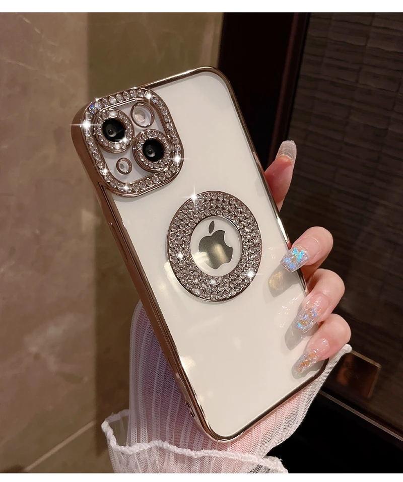 Luxury Electroplated Diamond Glitter Case For iPhone 11 12 13 14 15 16 Pro Max 14 Plus Transparent Hollow Out Bumper Soft Cover