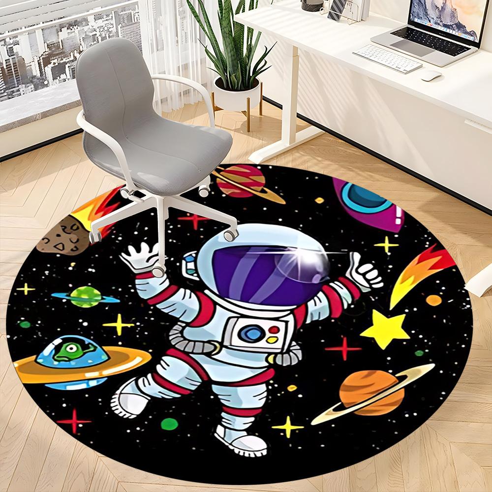 1pc Astronaut Galaxy Office Round Area Rug, Under Office Chairs Bedroom Living Room Home Decor, Room Deco