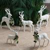 Minimalist White Flocked Ornaments Elk Ornament Ribbon Bell Decor 3D Standing Deer Stable Christmas Figurines Figurine Decorative Accents