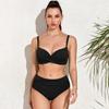 Lus Size Swimwear Black Push Up Bikini Swimsuit Woman 2024 Solid Tummy Control Two Piece Bathing Suits Biquini