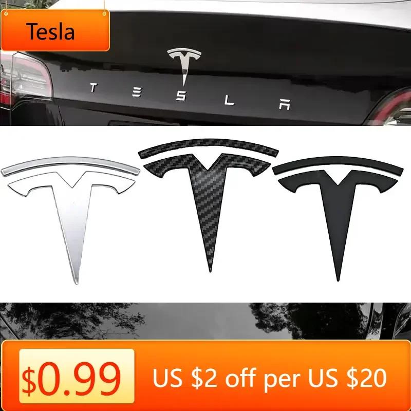Car Sticker Tesla 2Pcs 3D ABS Black Chrome Red Carbon Car Front Hood Emblem Rear Trunk Badge Sticker For Tesla Model 3 Model Y D