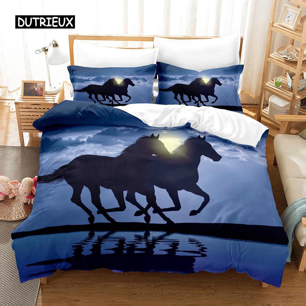 Polyester Comfortable White Horse Pattern Duvet Cover Set With Duvet Cover And Pillowcases King Queen Twin Sizes For All Ages