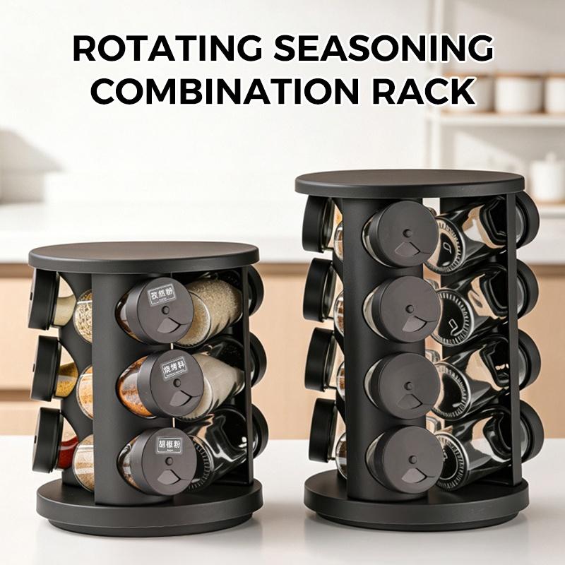 Rotating Spice Rack With Clear Glass Jars And Adjustable Lids 360 Degree Rotation For Home Kitchen Outdoor Camping Cooking