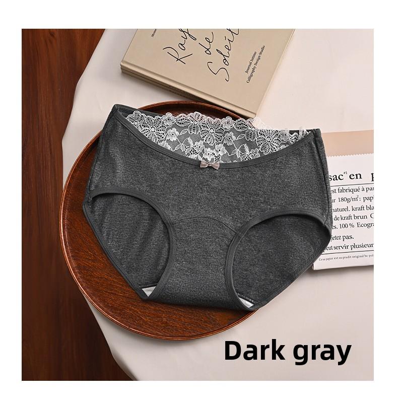 

Women s Summer Pure Lace Lace Edge Cotton 10A Antibacterial Extended Crotch Traceless Mid Waist Panties XXL темно-сірий