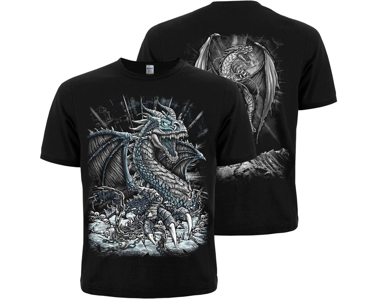 Dragon T-Shirt: Gothic Fantasy Art, Bound Mythical Beast 4XL