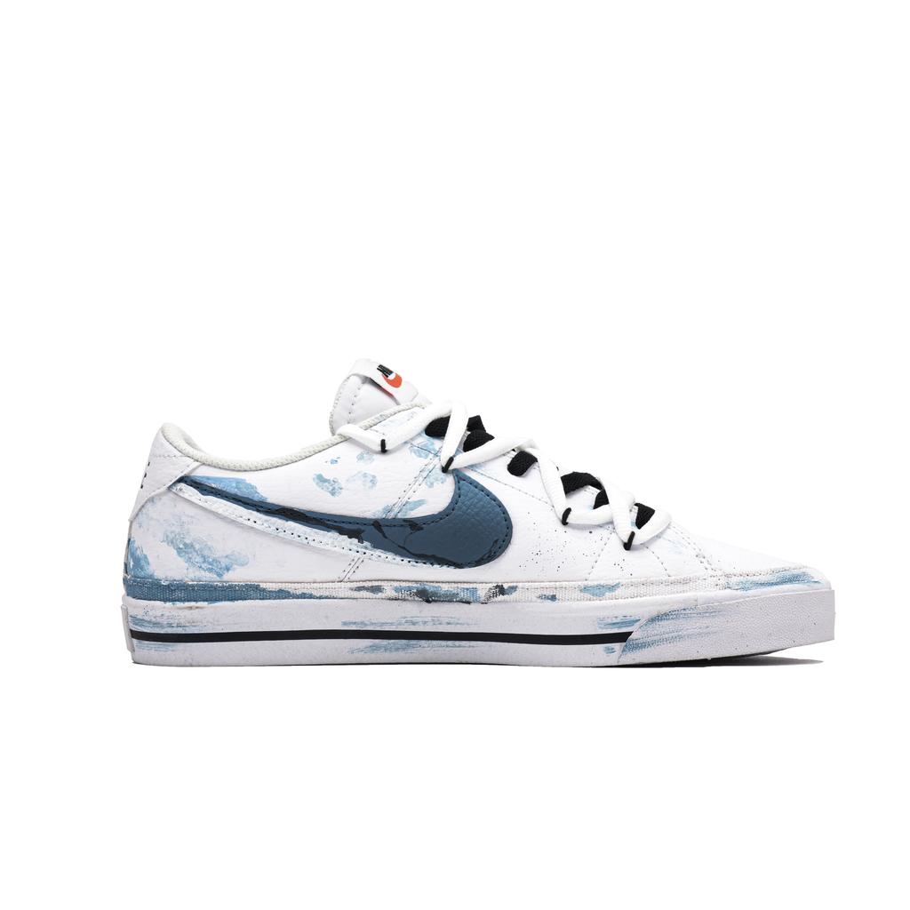 Nike Court Legacy Planet Smiley Face Slip Resistant Low Top Skateboard Shoes Unisex Blue White DH3162-100(Team1047-)
