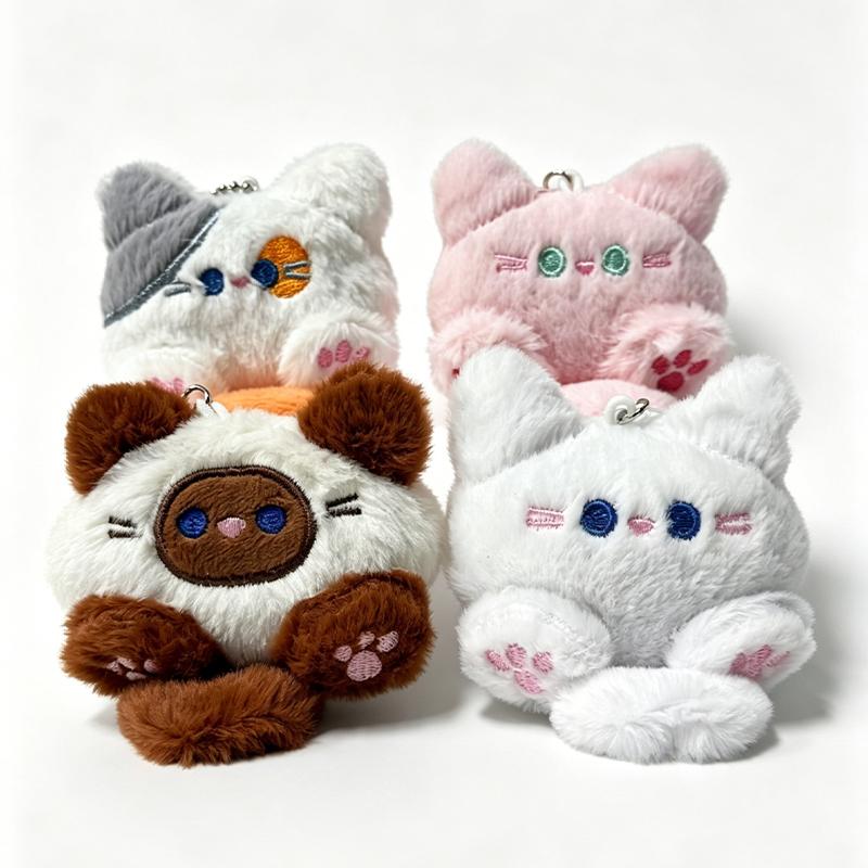 4 Pcs Cute Mini Cat Plush Keychains Soft Fluffy Kitten Stuffed Doll Pendants Small Animal Bag Charms Ornament Gift For Girls