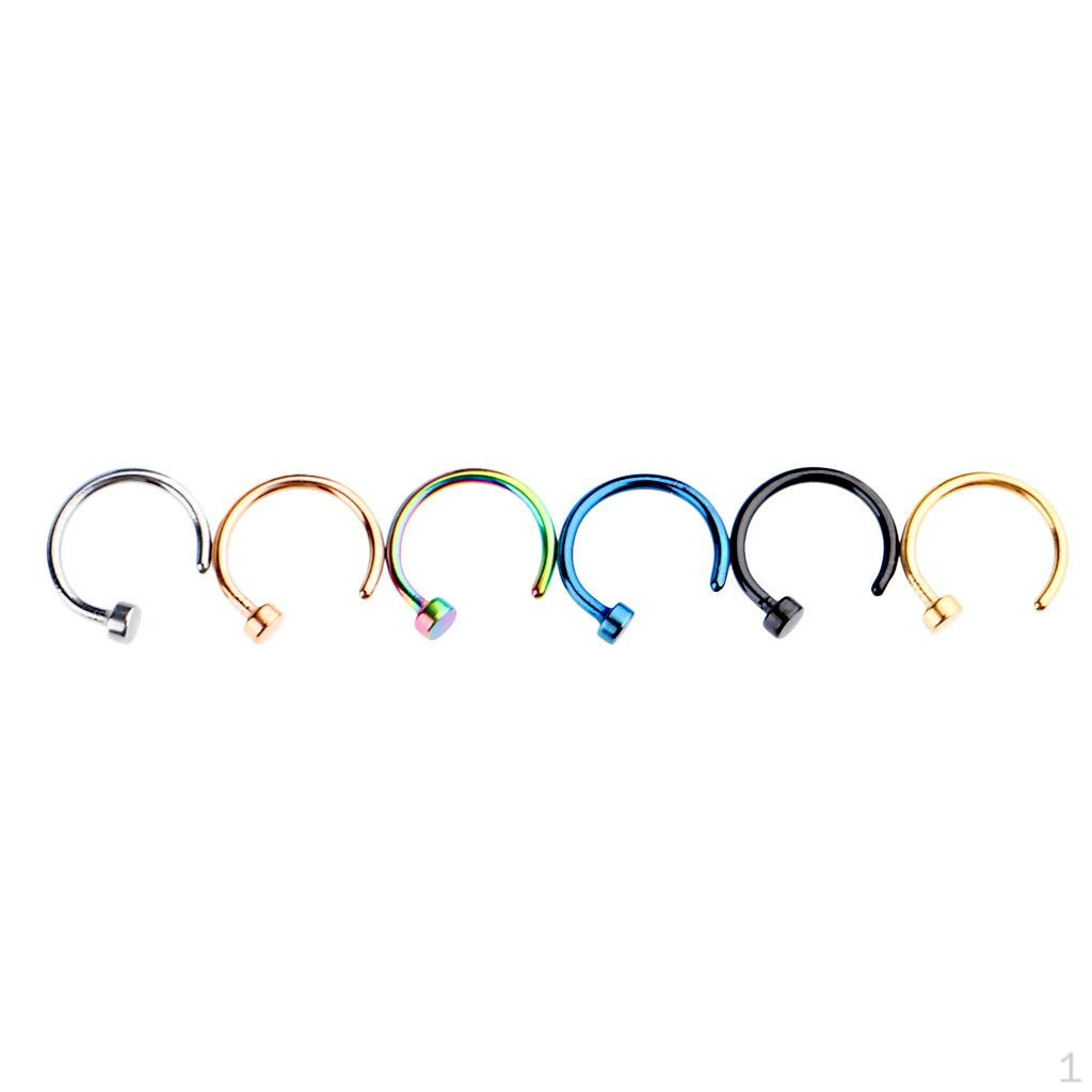 6 Pieces Nose Hoop Ring Stainless Steel Assorted Color 18g 20g Body Jewelry