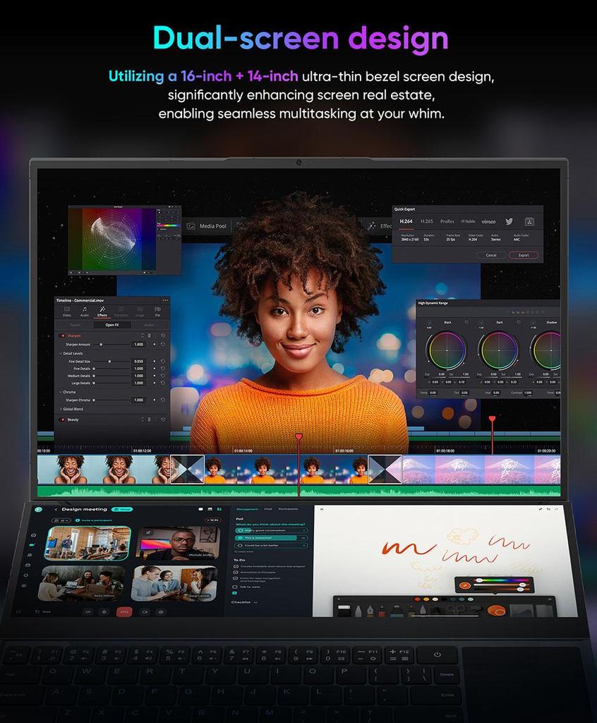 Odnowiony laptop N-one NBook Fly z dwoma ekranami Intel® Core™ i7-10850H 2.7GHz 16 cali 1920*1200 Pełny ekran 14 cali 1920*550 RAM:16 GB pamięci DDR4:1TBSSD