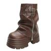 Fashion 10CM Women High Platform Ankle Boots Autumn Winter Gothic Style Shoes Buckle Punk Motorcycle Boots Round Toe Chunky Sneakers