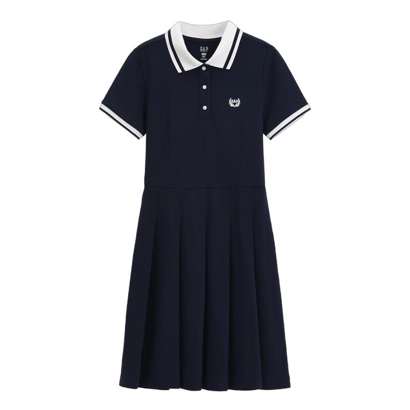 

GAP Women s Pleated Logo Contrast Lapel Short Sleeve Dress 170/92A