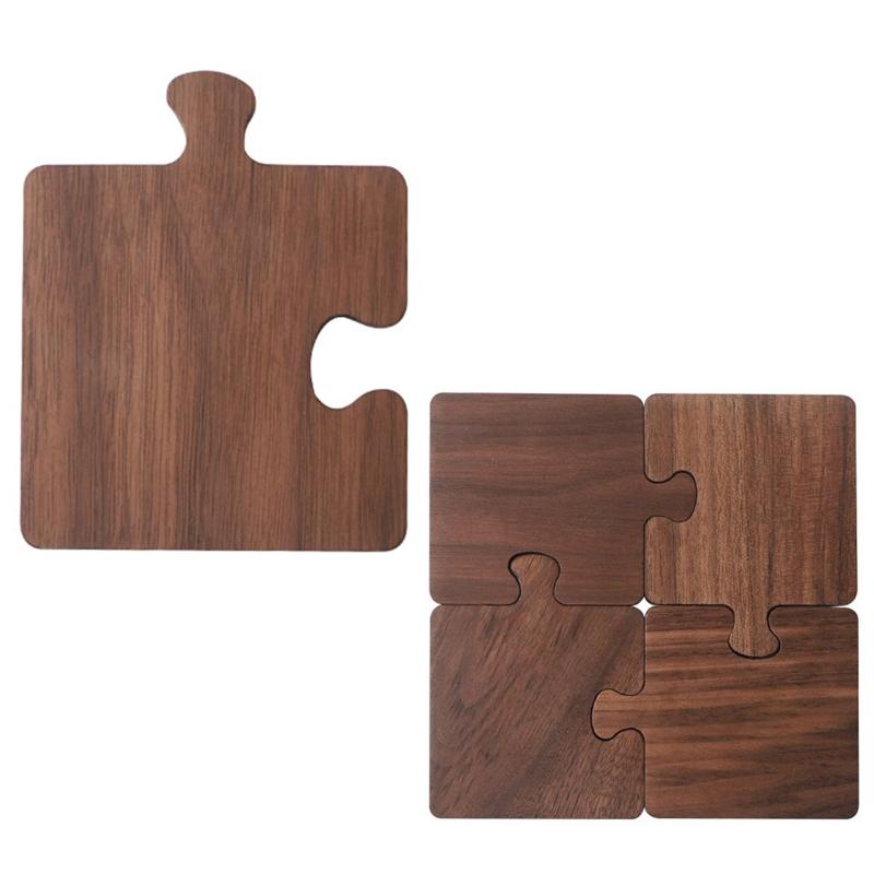 Wooden Coaster Cup Mat Cute Puzzle Design Walnut Wood Tea Coffee Cup Coaster Table Placemat Drink Coasters Kitchen Accessories