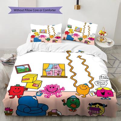 Mr. Men and Little Miss2 Pattern Bedding Quilt Set Home Decoration Gift (1 * Duvet Cover + 2 * Pillowcase Without Core)