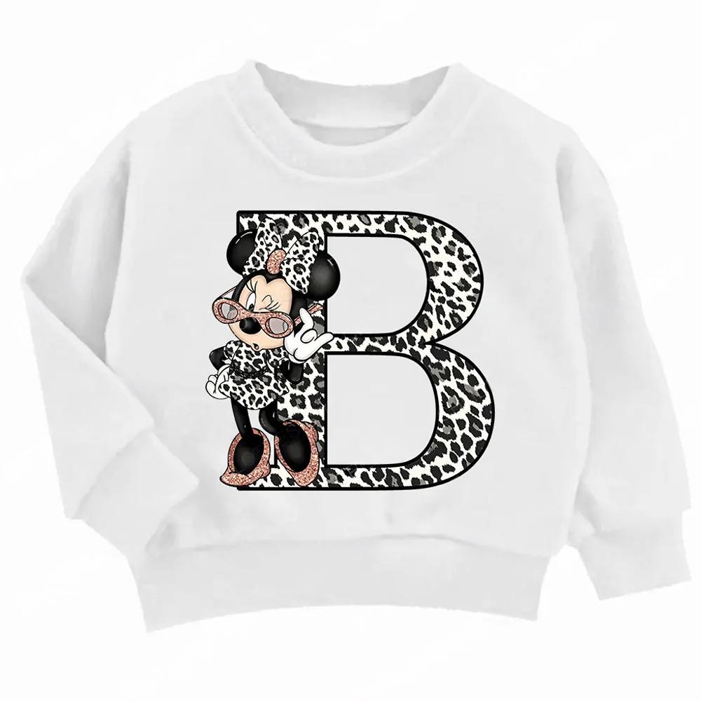 Children MINISO Minnie Hoodie Letter A B C D Kid Casual Clothes O-neck Pullover Little Baby Kawaii Cartoons Boy Girl Sweatshirts