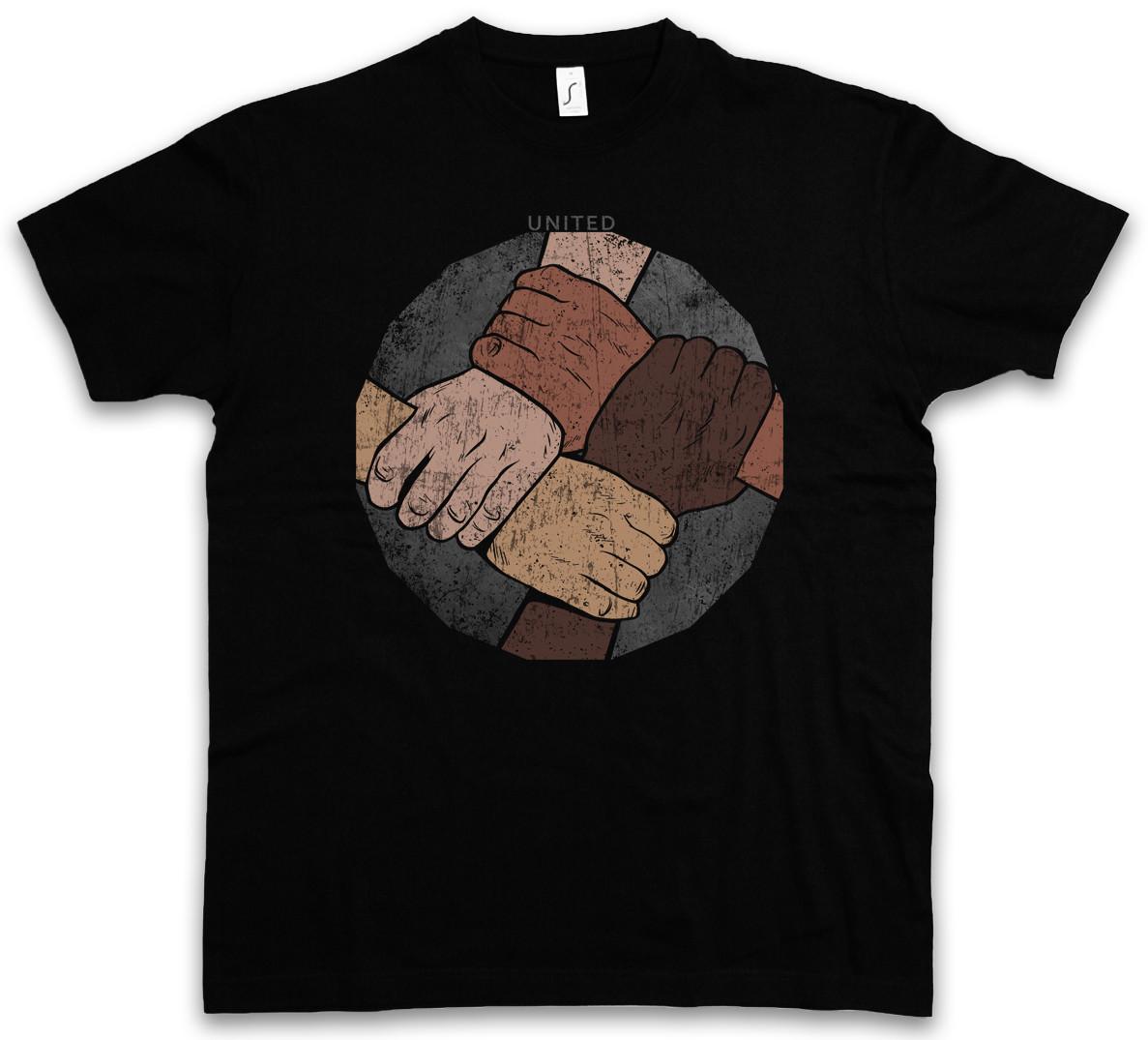 United T-Shirt Love No Borders No Nations Against Racism Respect Hand Hands M