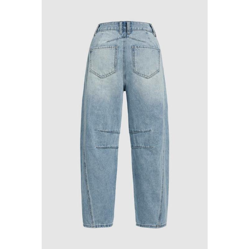 Kadın Vintage Muz Pantolon Bol Pala Pantolon Geniş Paça Pantolon Orta Bel Düz Kot Pantolon
