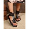 Plus Size 2025 Spring/Summer New Arrival Roman Bohemian-Style Woven Back Zipper Lace Flat Sandals