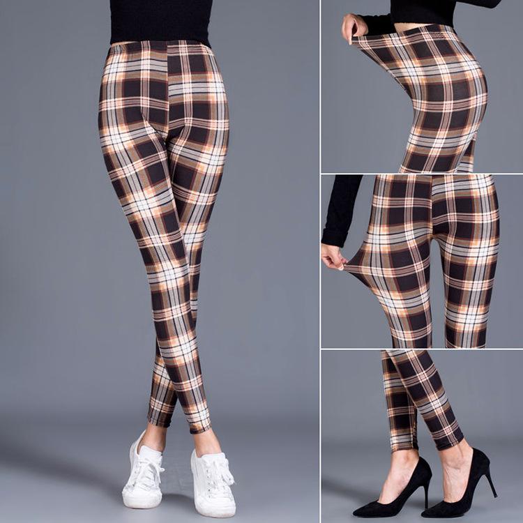 Women Sexy Pants Push Up Leggings Fashion Fitness Leggins Plus Size High Waist Trousers Plaid Leggings