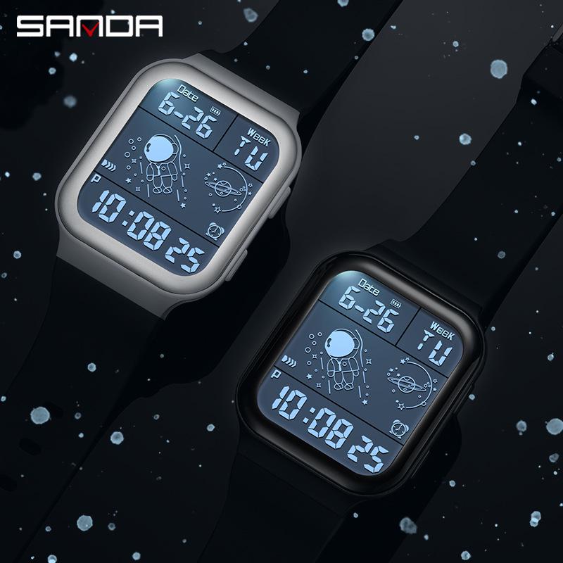 Sanda New Electronic Astronaut Watch – Square Strap, Detachable, Digital for Teens and Students