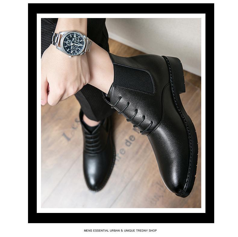 Men's British Style Pointed Toe Leather Chelsea Boots - Korean Design, Formal & Casual, Large Sizes Available