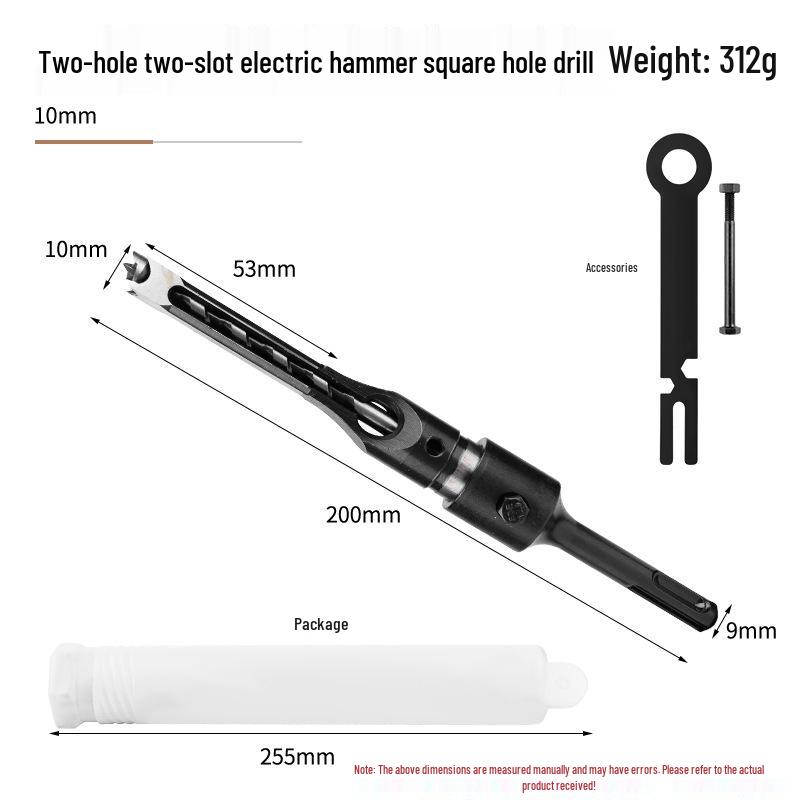 Electric Hammer Square Shank Drill Bit for Woodworking - Two Holes & Grooves
