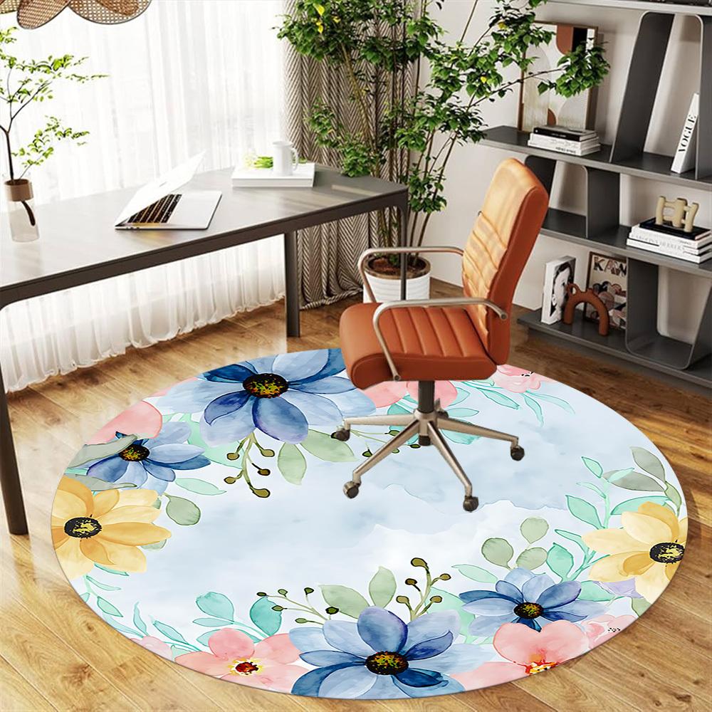 1pc Floral Watercolor Round Chair mat Area Rug - Non-Slip, Floor Mat for Office, Bedroom, and Indoor Decor c1125204