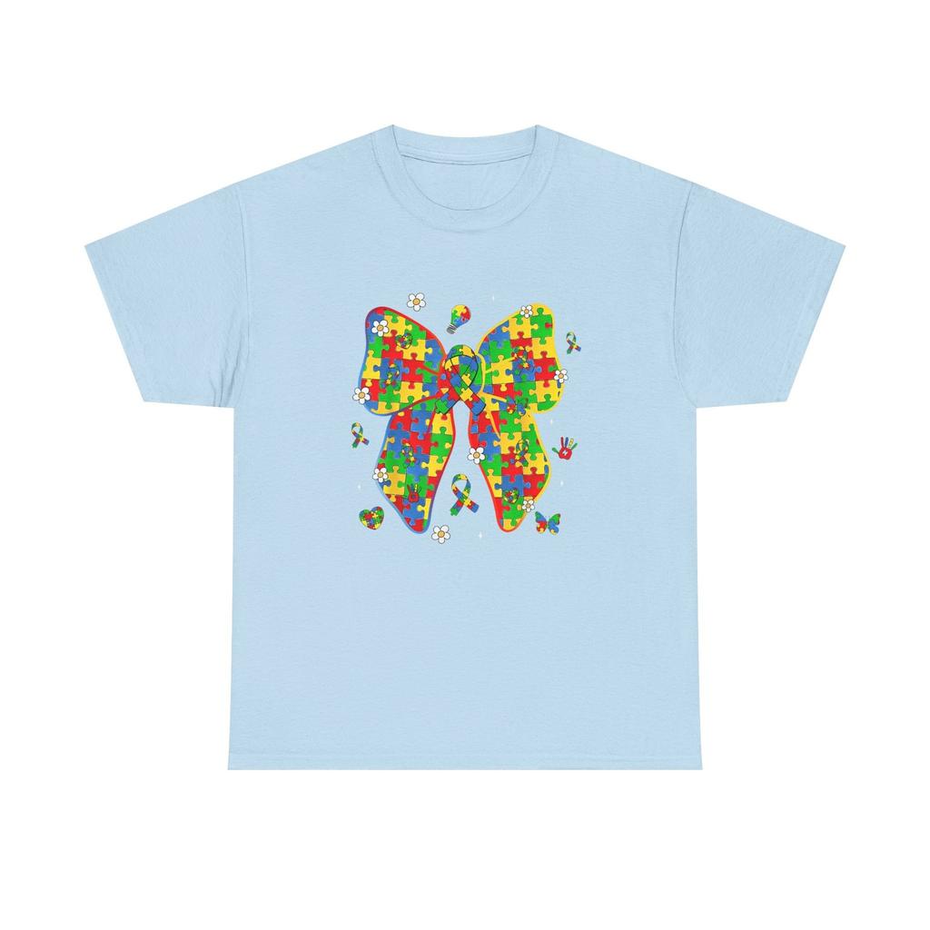 Autism Awareness Puzzle Bow Tee Shirt - Neurodiversity ADHD T-Shirt - Gift