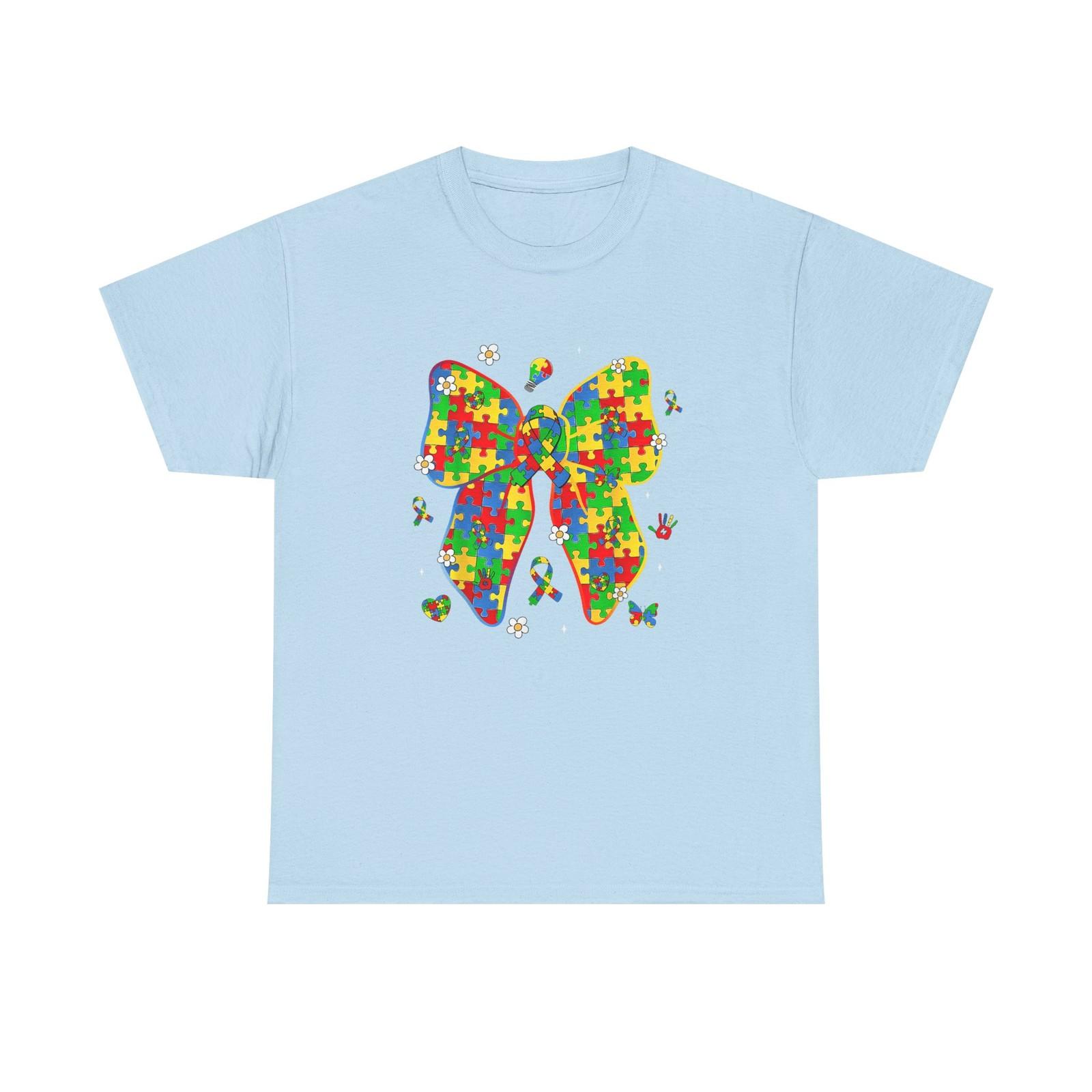 

Autism Awareness Puzzle Bow Tee Shirt - Neurodiversity ADHD T-Shirt - Gift 3XL