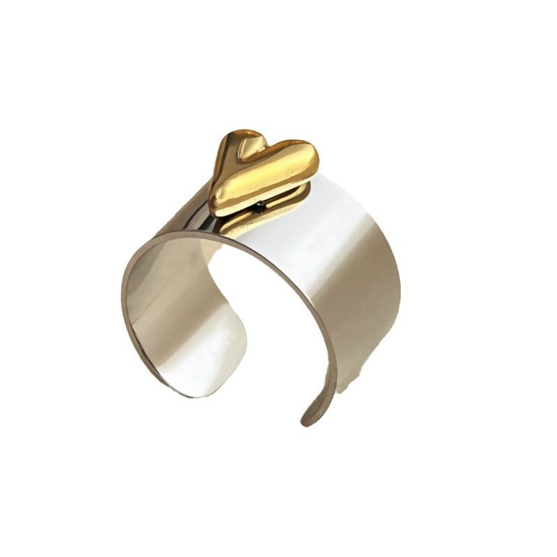 New Design Gold Copper Color Two Tone Metal Heart Stainless Steel Rings For Women Men Trendy Jewelry Valentine'S Day Gifts