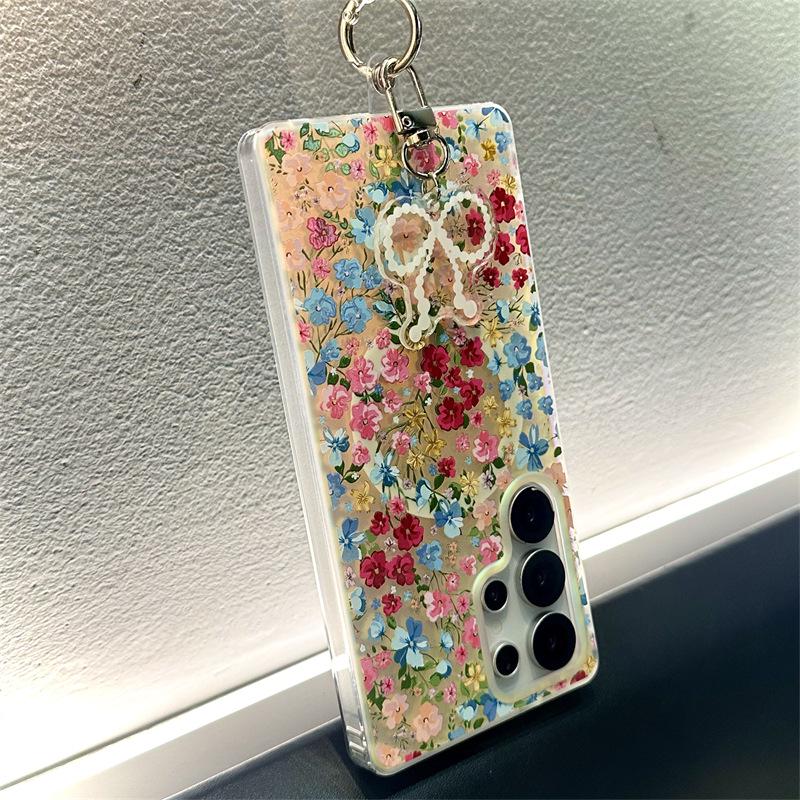 Glitter Magnetic Stand Phone Case for Samsung S25 Ultra/S23 FE - Autumn & Winter Flowers Design