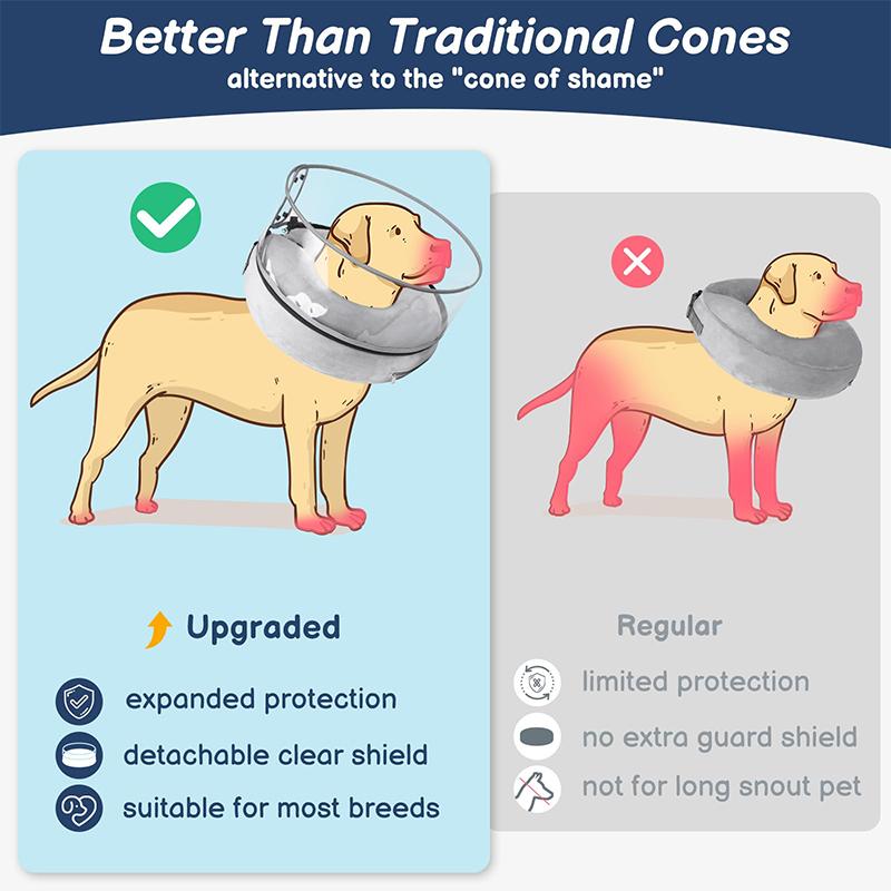 

Собачий конус, Мягкий конус-пончик со съемным прозрачным щитком, Надувной собачий конус после операции для крупных пород XL серый