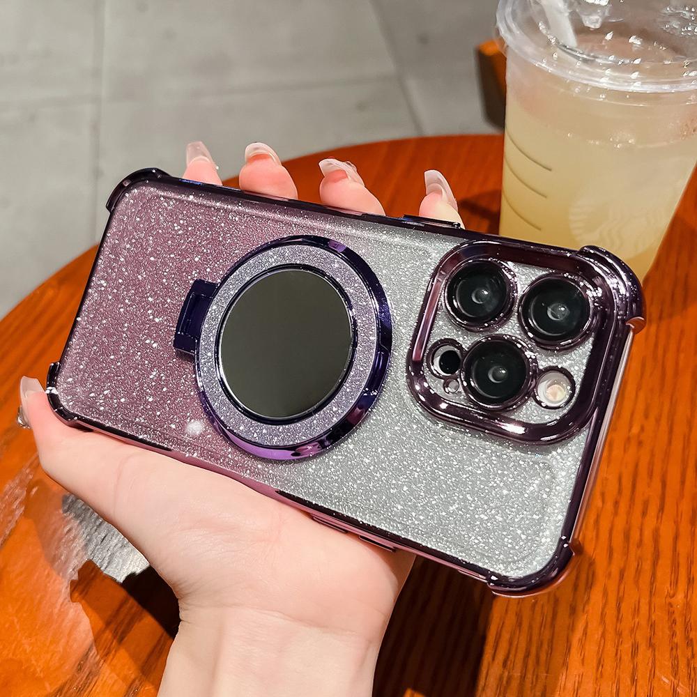 Plating Flash Mirror Holder Stand Soft Silicone Four Corners Air Cushion Shockproof Protection Case for Samsung Xiaomi Poco Redmi