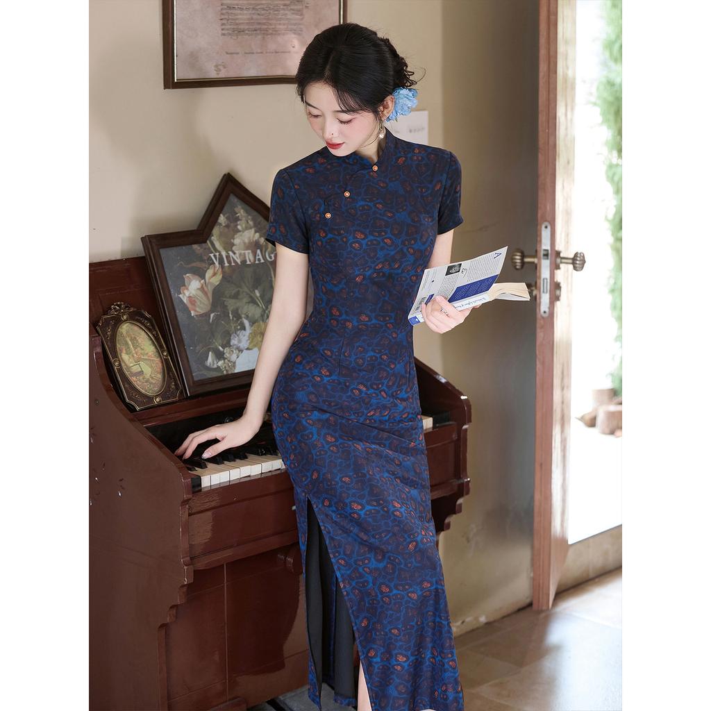 Blue Republic of China style long improved cheongsam 1011 new young women's new Chinese style retro short sleeves daily summer